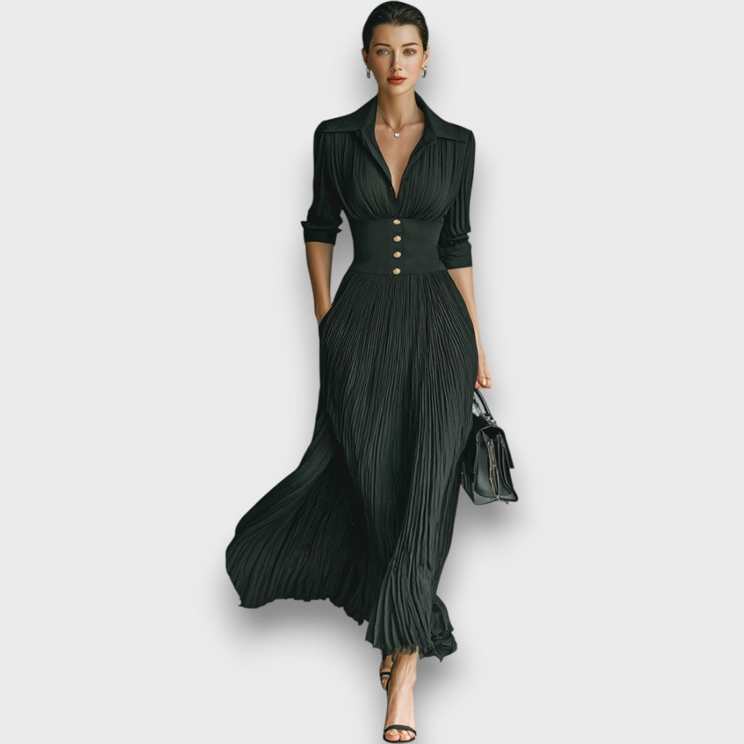 Women's Linen Pleated Maxi Dress