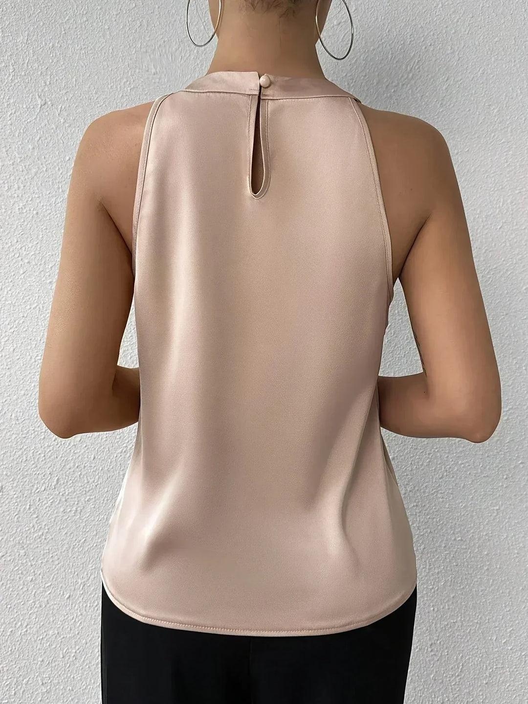 Women's Satin Halter Neck Pleated Sleeveless Blouse Top