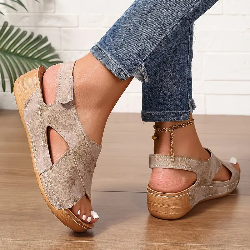 Women’s Leather Orthopedic Cross-Strap Slingback Wedges
