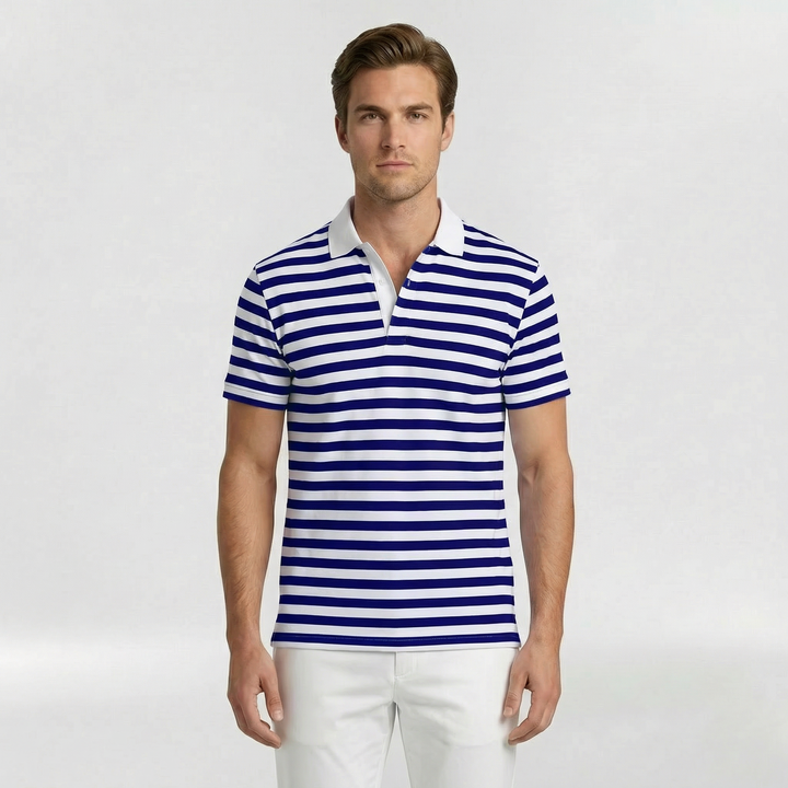 Knit Polo Shirt Men's Striped Short Sleeve Merino Wool Top