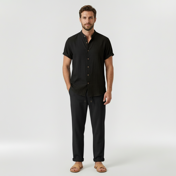 Men's Linen Casual Short Sleeve Shirt and Trousers 2 Piece Set