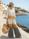 Women's Linen Striped Wide Leg Co-ord Set