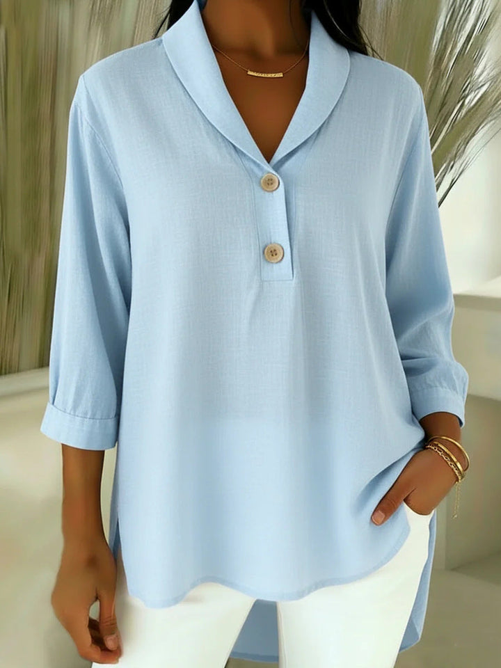 Women's Linen V-Neck 3/4-Sleeve Blouse