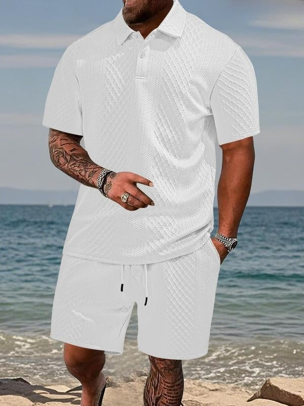 Men’s Knit Textured Polo & Shorts Co-Ord Set