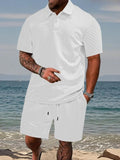 Men’s Knit Textured Polo & Shorts Co-Ord Set