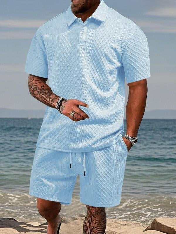 Men’s Knit Textured Polo & Shorts Co-Ord Set