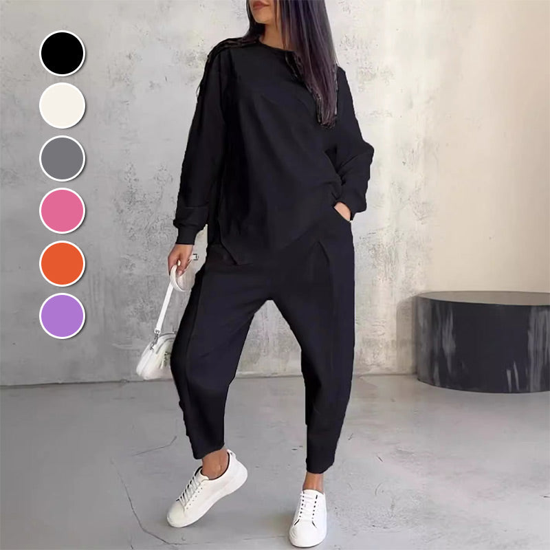 Women's Fleece Long-Sleeve Tapered Two-Piece Trouser Set