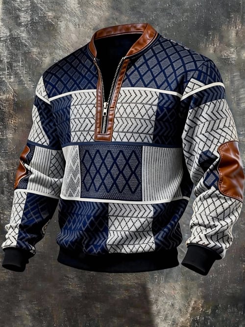 Men's Knit Sweater Quarter Zip Fleece Pullover Jacket