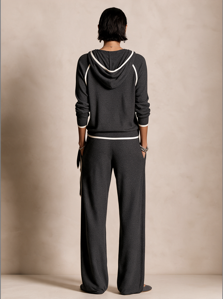 Women's Knit Hoodie and Wide Leg Pants Set