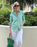 Linen Shirt for Women Button Up Striped Lightweight Blouse