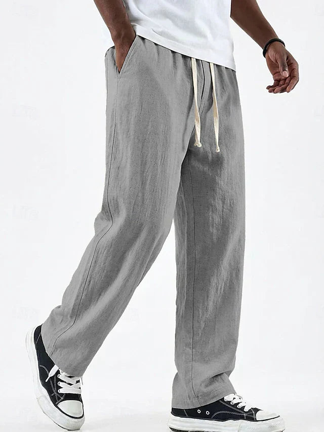 Men's Linen Trousers Casual Wide Leg Drawstring Lounge Pants