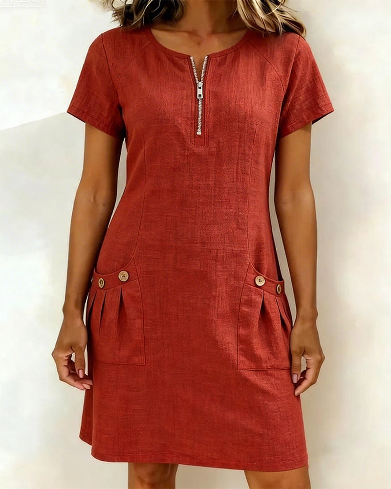 Women's Linen Shift Dress Short Sleeve Casual Shift Tunic