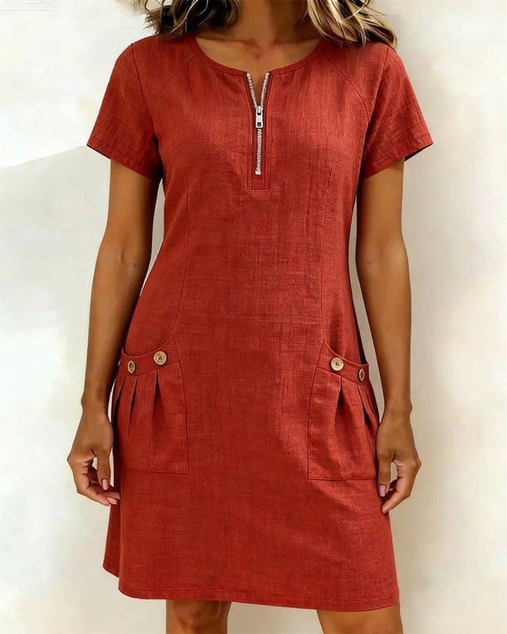 Women's Linen Shift Dress Short Sleeve Casual Shift Tunic