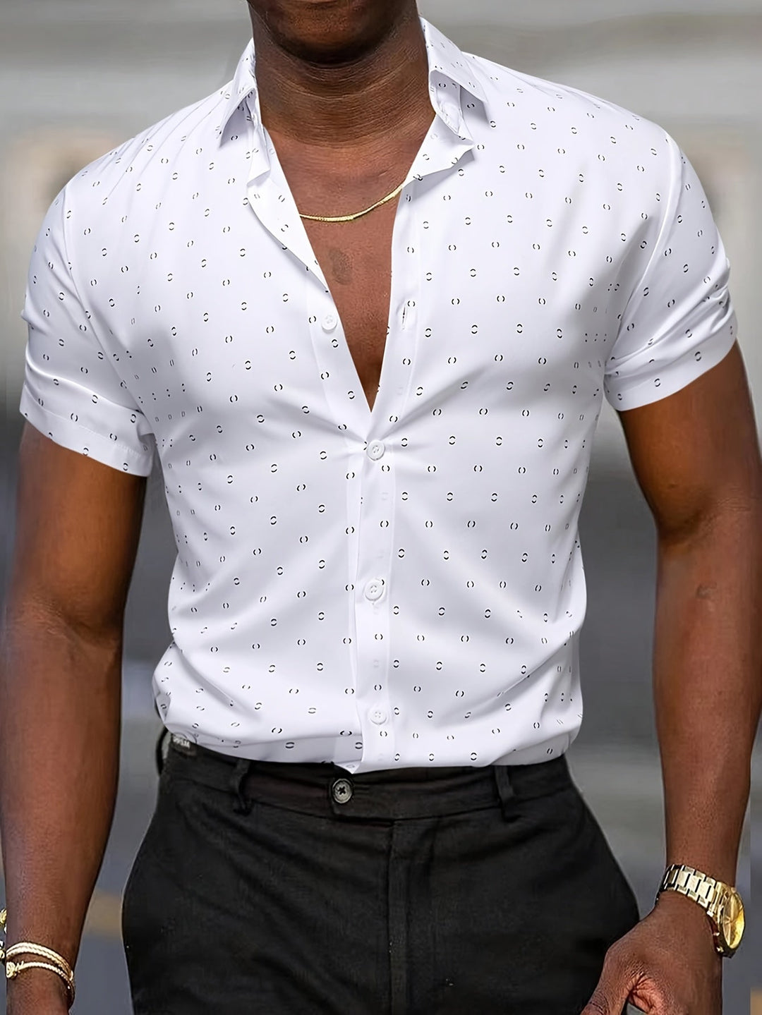 Men's Printed Linen Short-Sleeve Button-Down Shirt