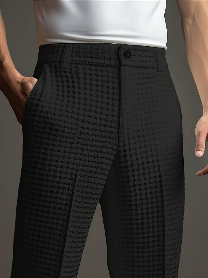 Pantalon habillé plissé pour homme, en maille gaufrée et coupe ajustée