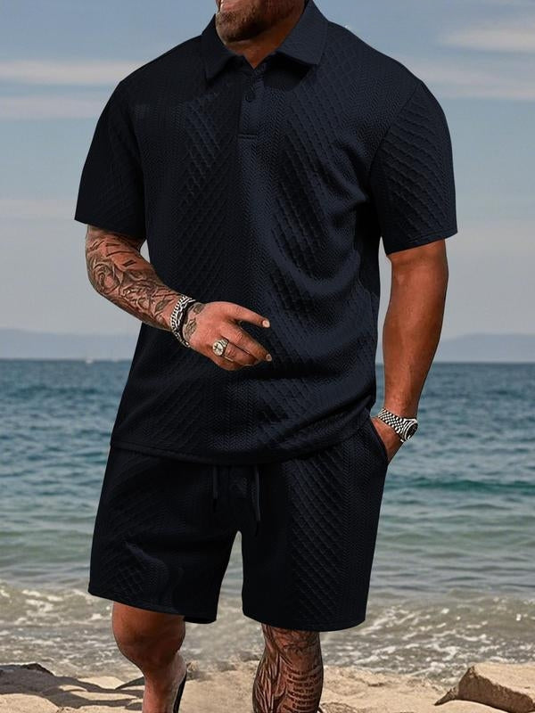 Men’s Knit Textured Polo & Shorts Co-Ord Set