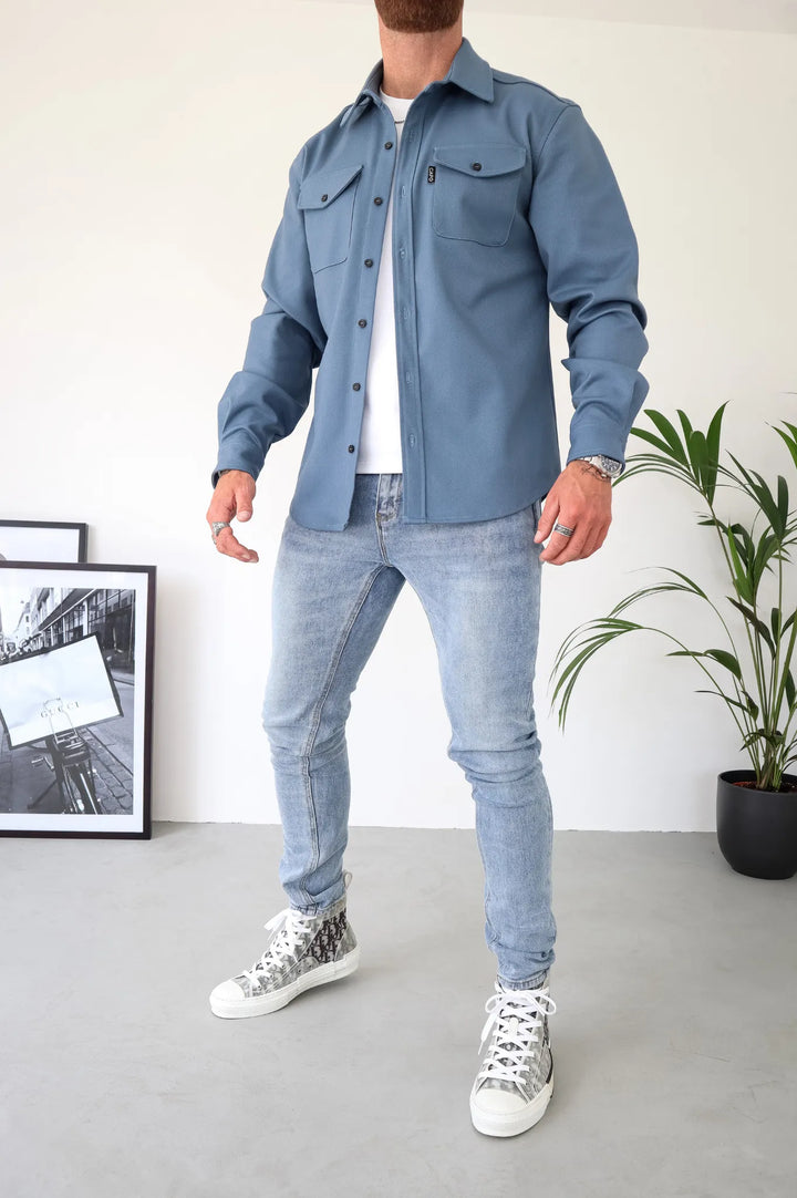 Men's Wool Blend Overshirt Heavyweight Flannel Jacket