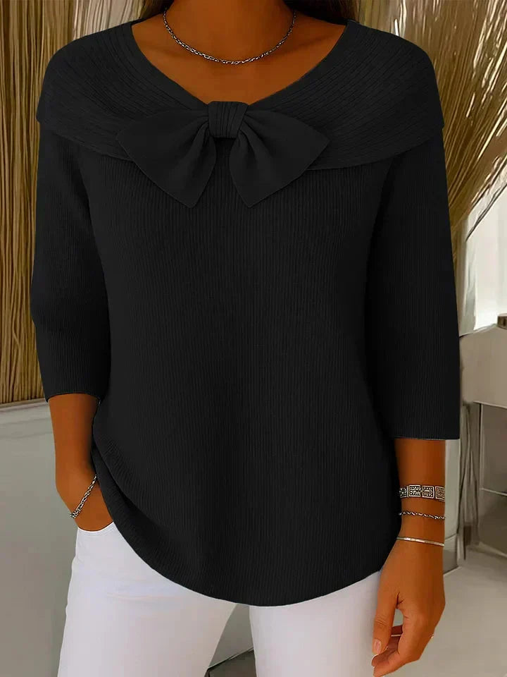 Chemisier en maille pour femme à col lavallière, haut à manches longues