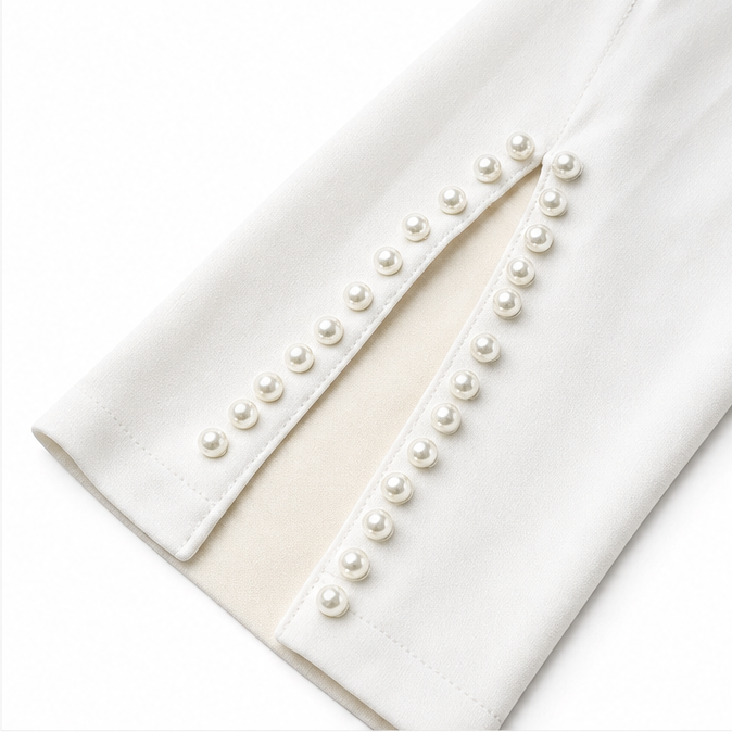 Women Crepe Pearl Sleeve Slim Fit Pencil Midi Dress