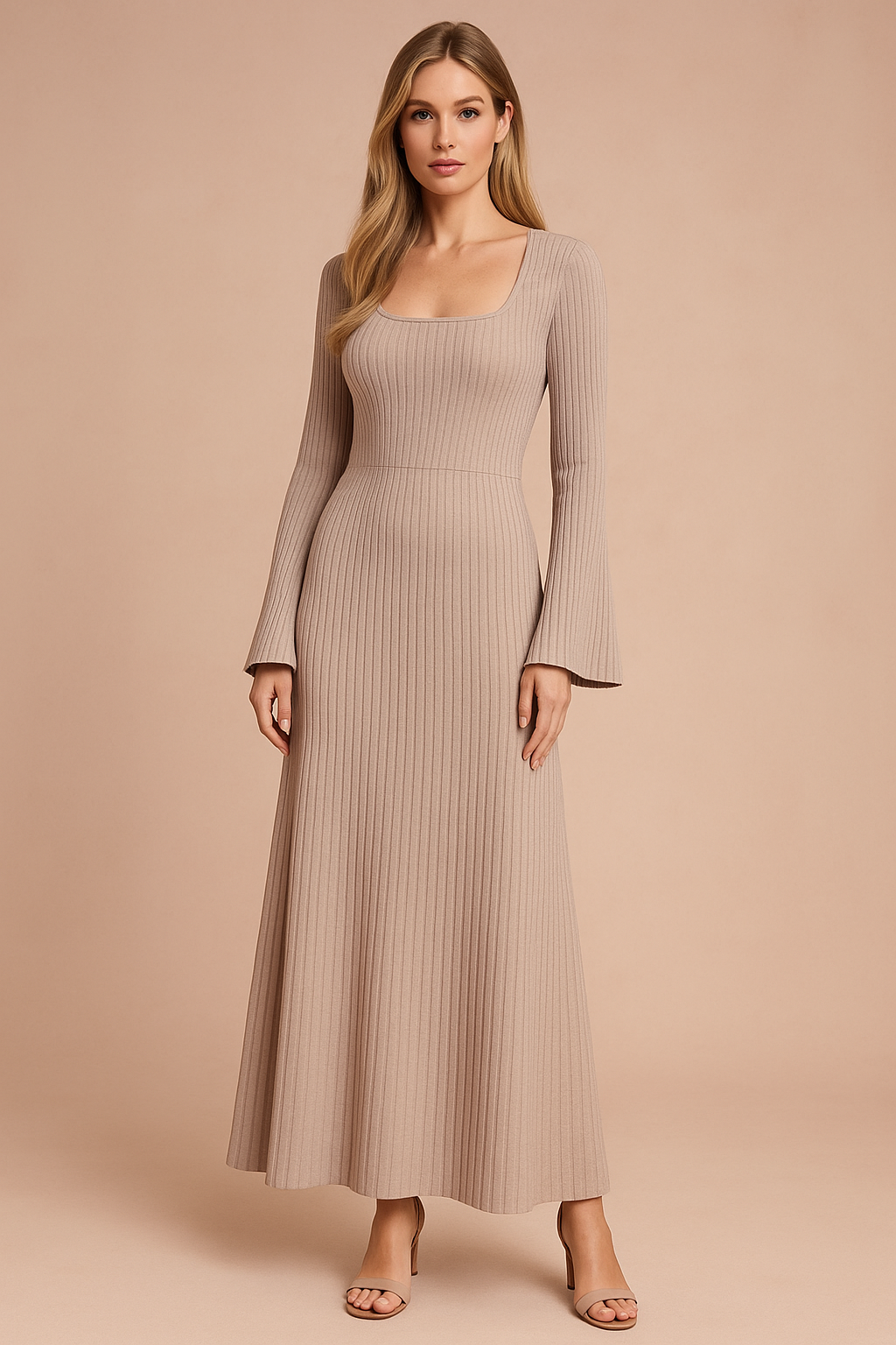 Women’s Ribbed Knit Long-Sleeve Maxi Dress