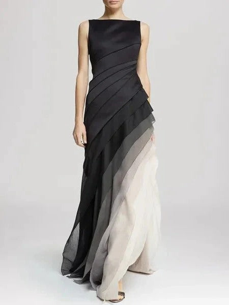 Women's Chiffon Sleeveless Evening Dress Formal Maxi Gown
