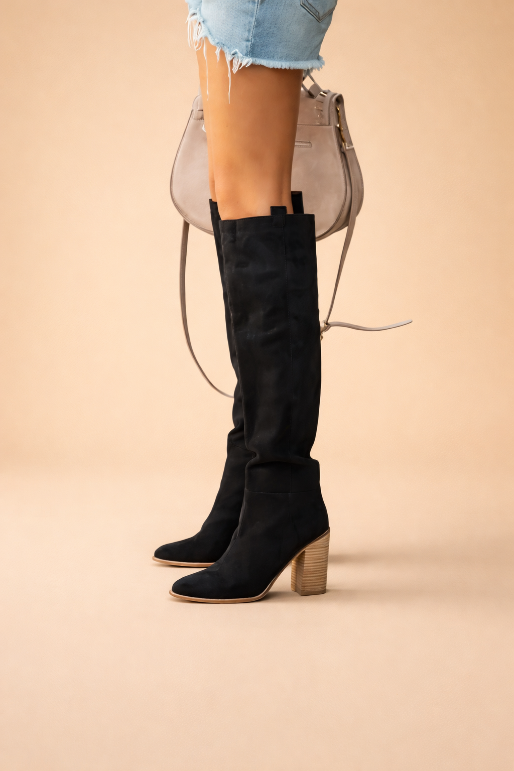 Women's Faux Suede Stacked Block Heel Tall Knee-High Boots