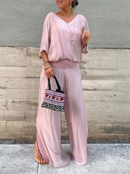 Women's Jumpsuit Chiffon Wide Leg V Neck Loose Set Long Romper