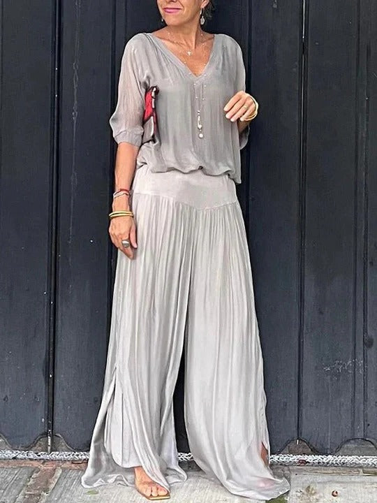 Women's Jumpsuit Chiffon Wide Leg V Neck Loose Set Long Romper