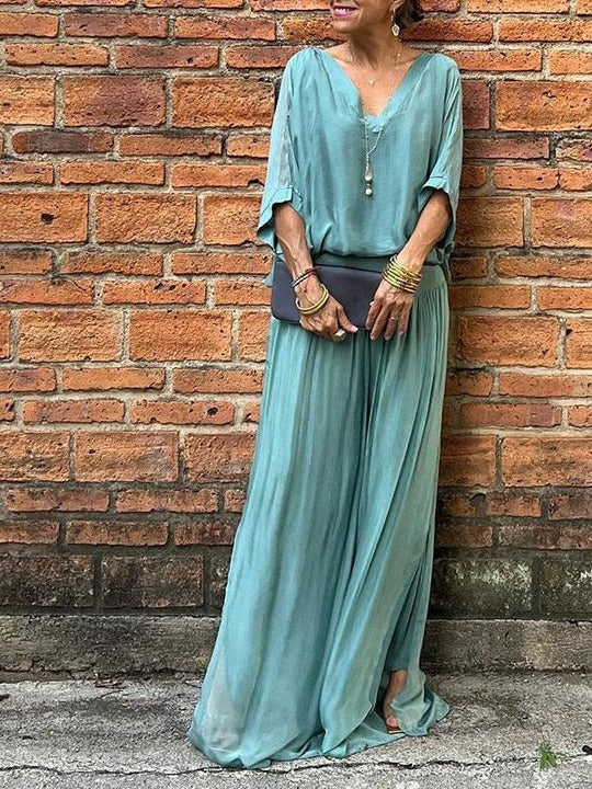 Women's Jumpsuit Chiffon Wide Leg V Neck Loose Set Long Romper
