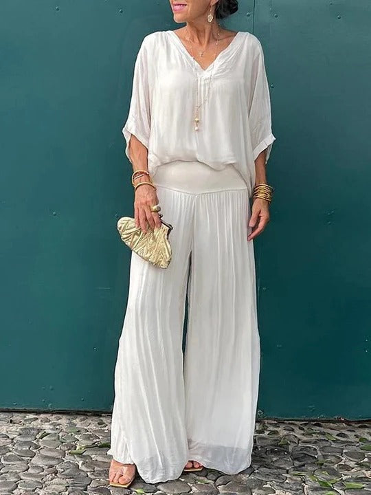 Women's Jumpsuit Chiffon Wide Leg V Neck Loose Set Long Romper