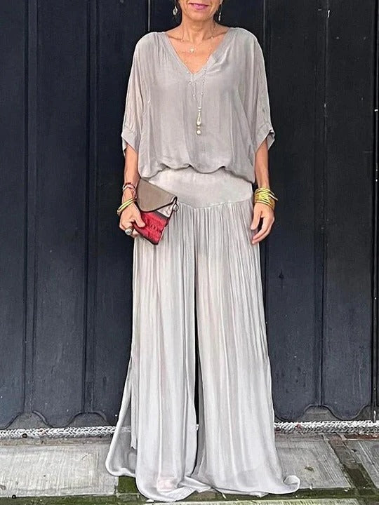 Women's Jumpsuit Chiffon Wide Leg V Neck Loose Set Long Romper