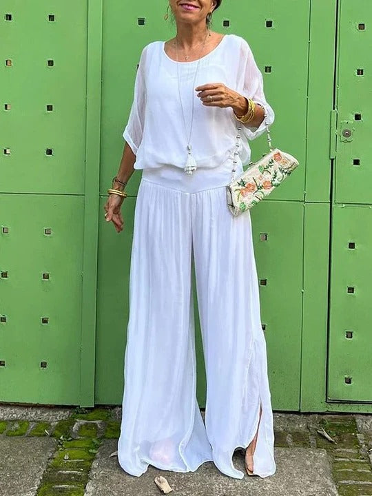 Women's Jumpsuit Chiffon Wide Leg V Neck Loose Set Long Romper