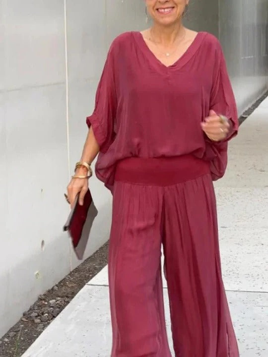 Women's Jumpsuit Chiffon Wide Leg V Neck Loose Set Long Romper