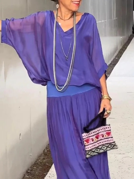 Women's Jumpsuit Chiffon Wide Leg V Neck Loose Set Long Romper
