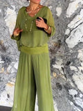 Women's Jumpsuit Chiffon Wide Leg V Neck Loose Set Long Romper