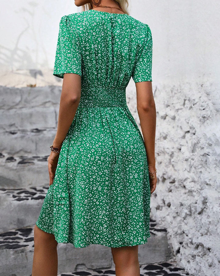 Women’s Linen Floral V-Neck A-Line Mini Dress