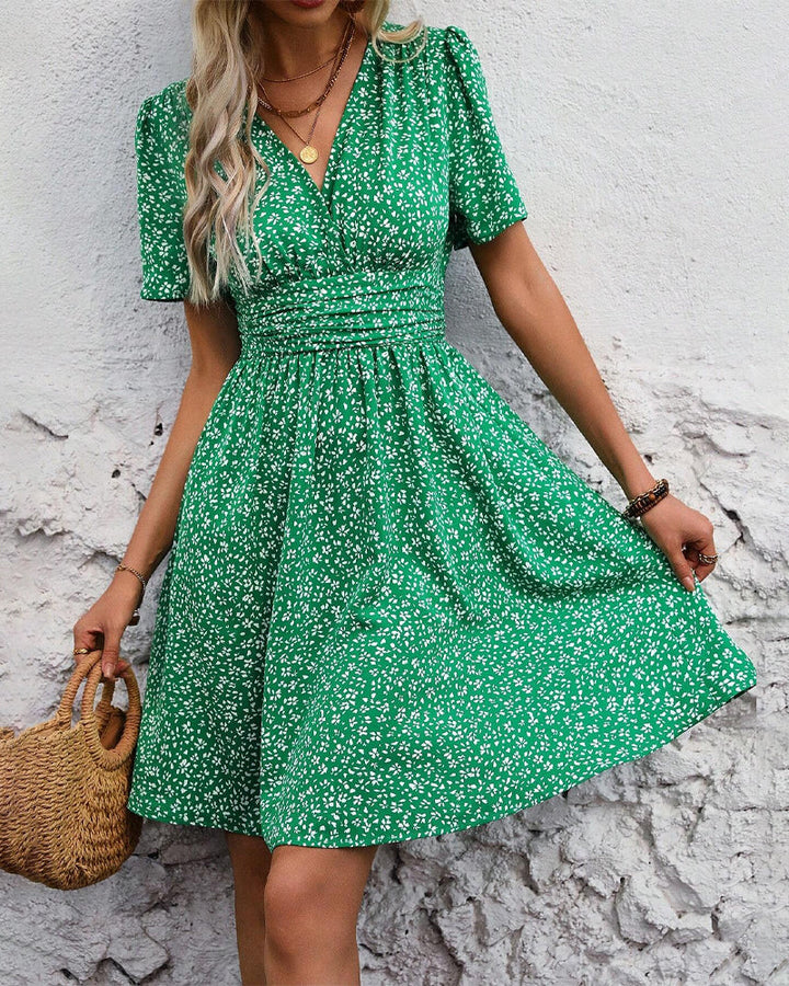 Women’s Linen Floral V-Neck A-Line Mini Dress