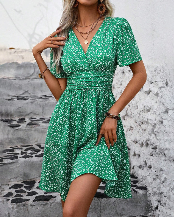 Women’s Linen Floral V-Neck A-Line Mini Dress