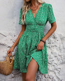 Women’s Linen Floral V-Neck A-Line Mini Dress