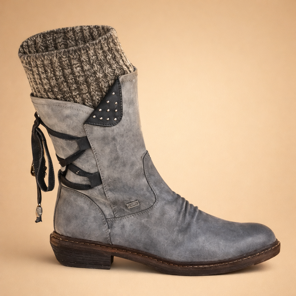 Women's Suede Knit Mid Calf Outdoor Ankle Boots 