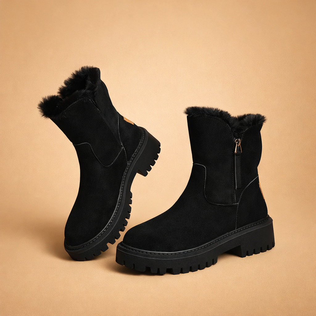 Women's Ankle Boots Suede Fleece Lined Leather Chunky Boots