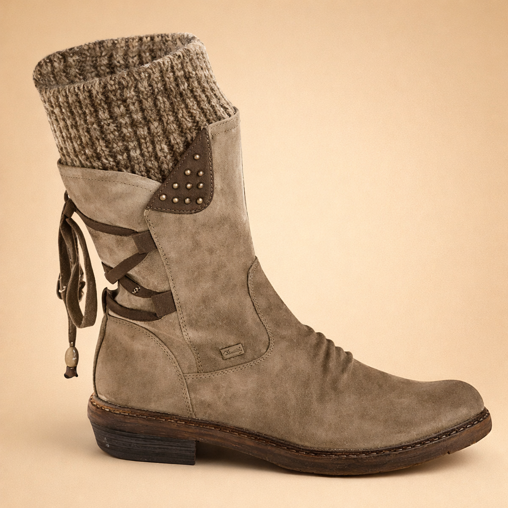 Women's Suede Knit Mid Calf Outdoor Ankle Boots 