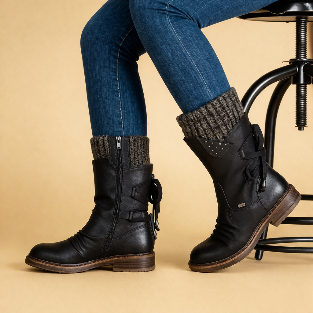 Women's Suede Knit Mid Calf Outdoor Ankle Boots 