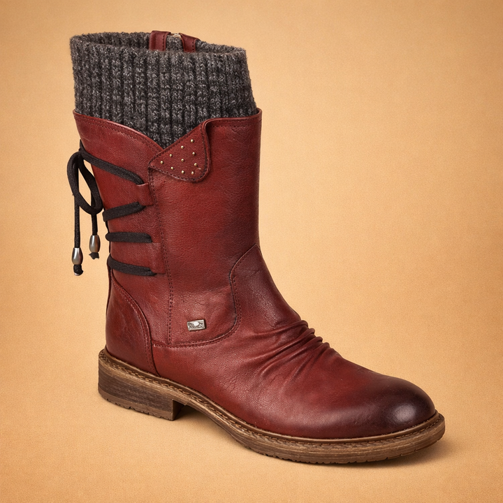 Women's Suede Knit Mid Calf Outdoor Ankle Boots 