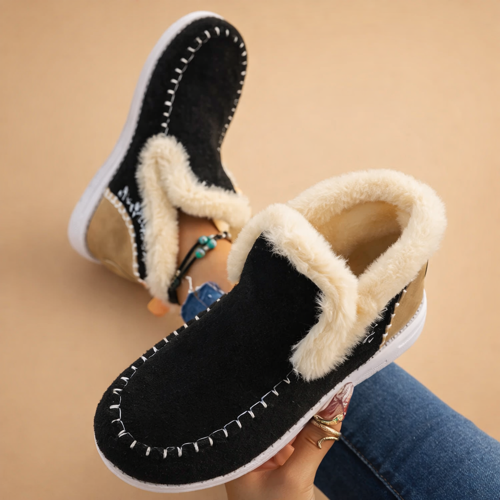 Women's  Suede Slip-On Booties with Faux Shearling Lining