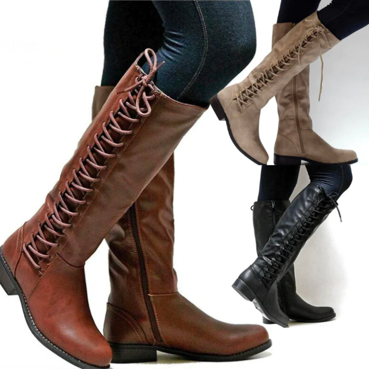 Women's Knee High Leather Boots Wide Calf Riding Footwear
