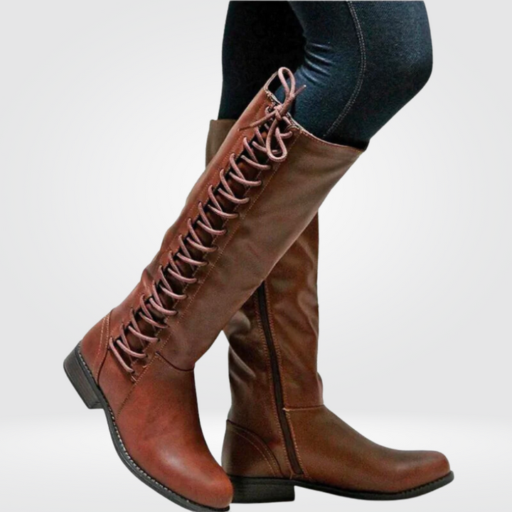 Women's Knee High Leather Boots Wide Calf Riding Footwear