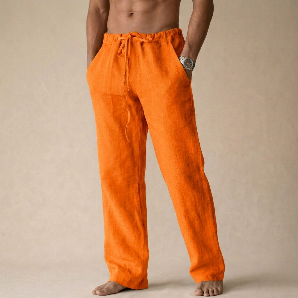 Men's Linen Wide Leg Drawstring Trousers Casual Pants