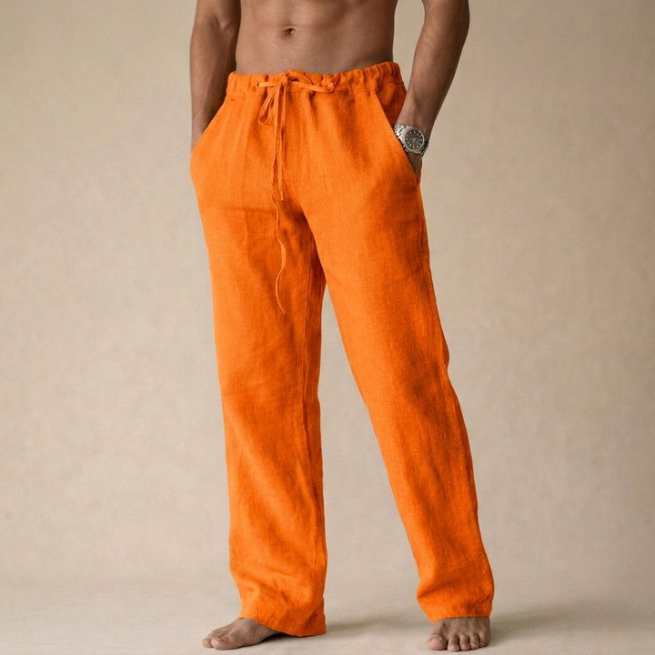 Men's Linen Wide Leg Drawstring Trousers Casual Pants