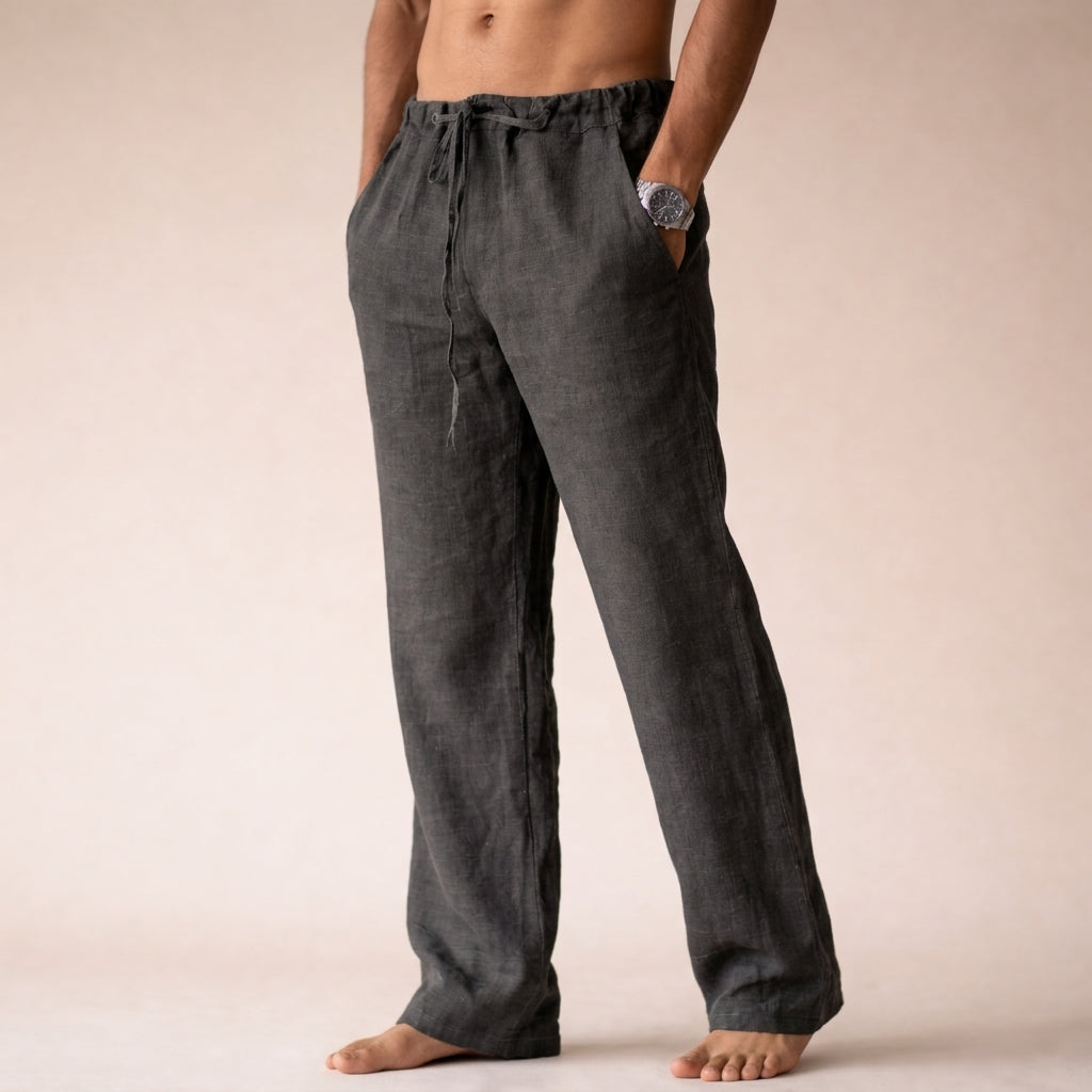 Men's Linen Wide Leg Drawstring Trousers Casual Pants